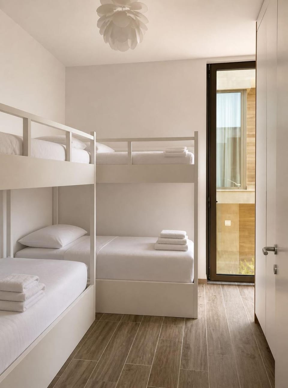 Bed, Photo of the whole room, Bedroom, bunk bed, towels, wardrobe
