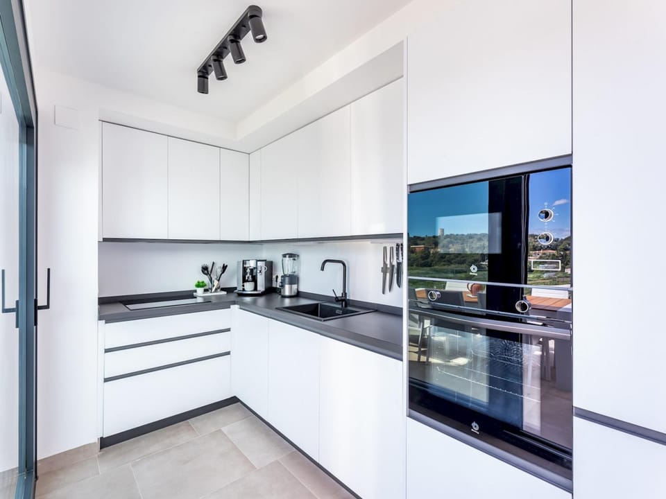 Kitchen or kitchenette, dishwasher, oven, stove