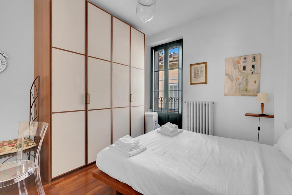 Bed, wardrobe
