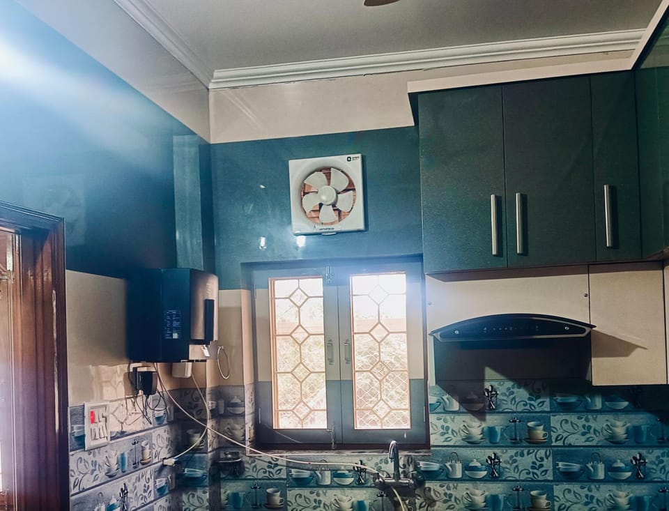 Kitchen or kitchenette, stove