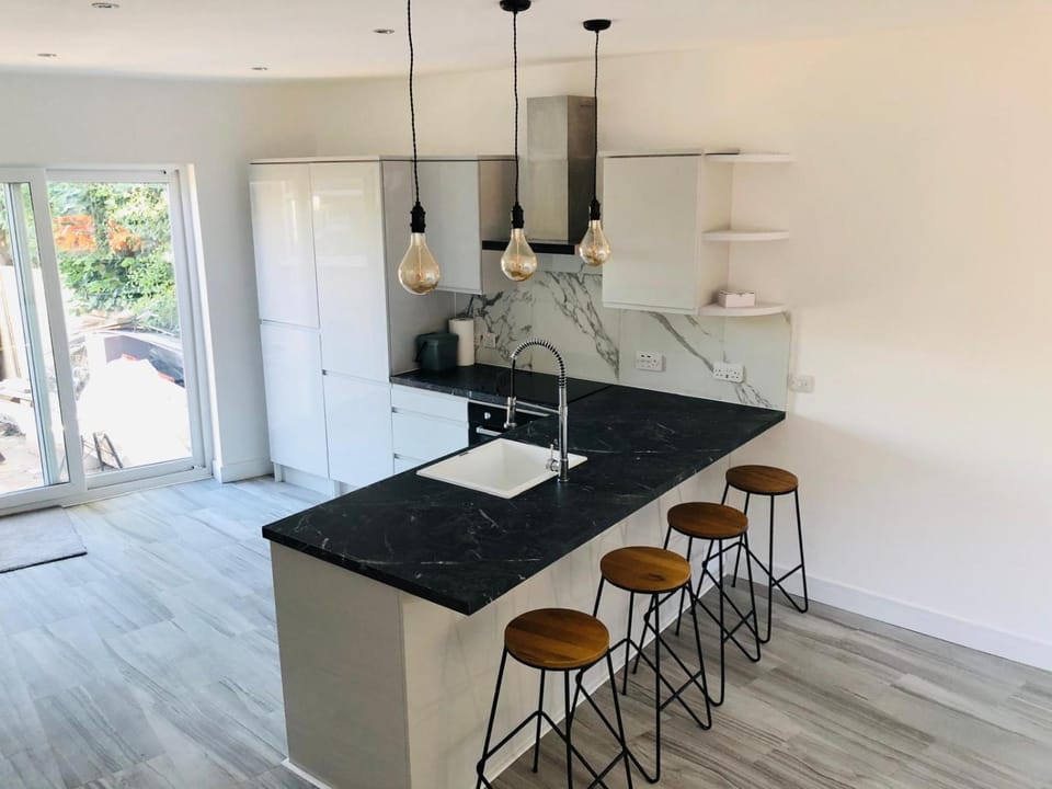 Kitchen or kitchenette, stove