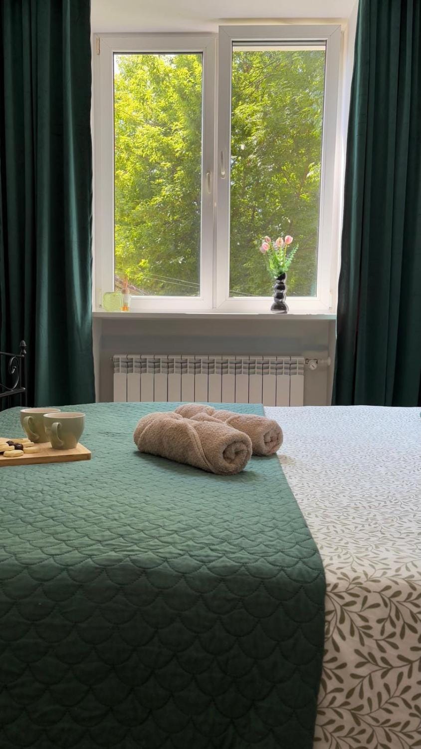 Bed, Photo of the whole room, Bedroom, towels
