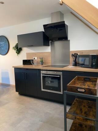 Kitchen or kitchenette, stove, toaster