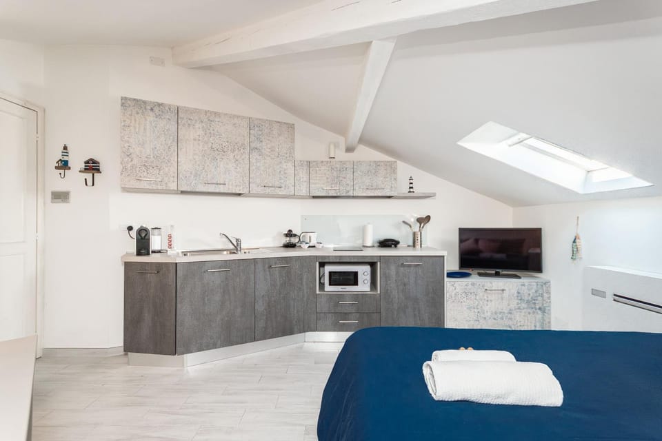 Bed, TV and multimedia, Coffee/tea facilities, Kitchen or kitchenette, Photo of the whole room, Bedroom, stove, towels