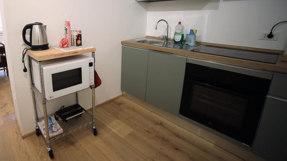 Kitchen or kitchenette, stove