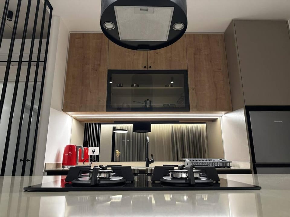 Kitchen or kitchenette, stove