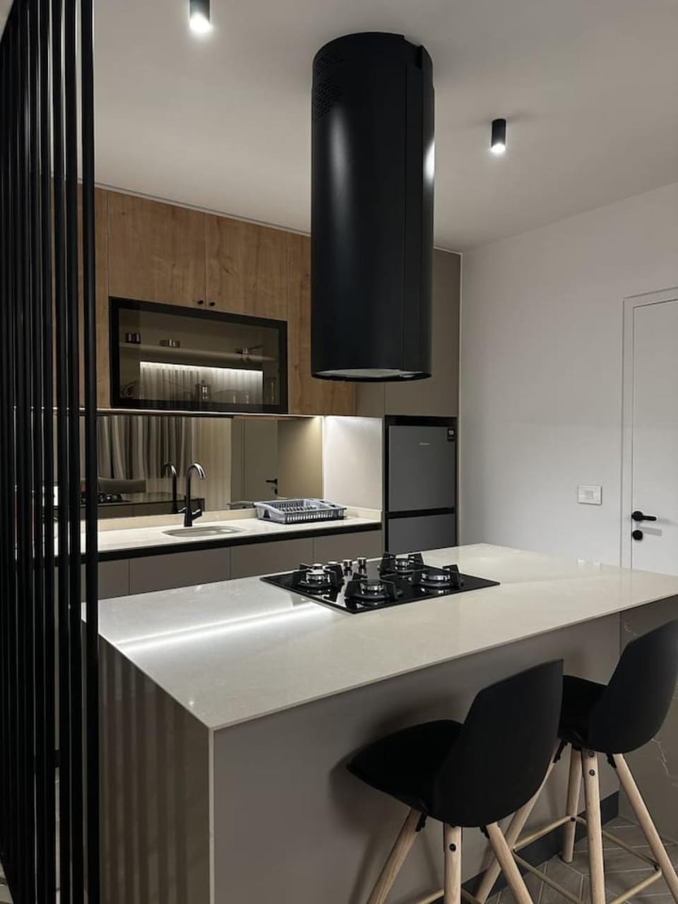 Kitchen or kitchenette, stove
