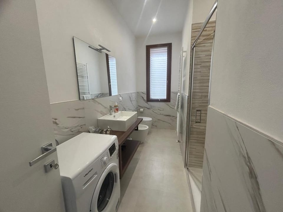 Toilet, Bathroom, towels, washing machine