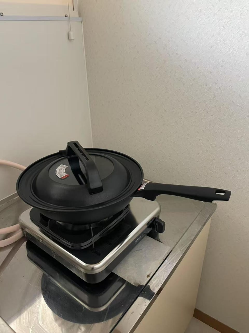 Kitchen or kitchenette, stove