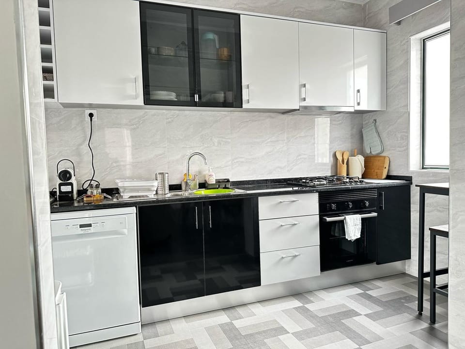 Kitchen or kitchenette, dishwasher, oven