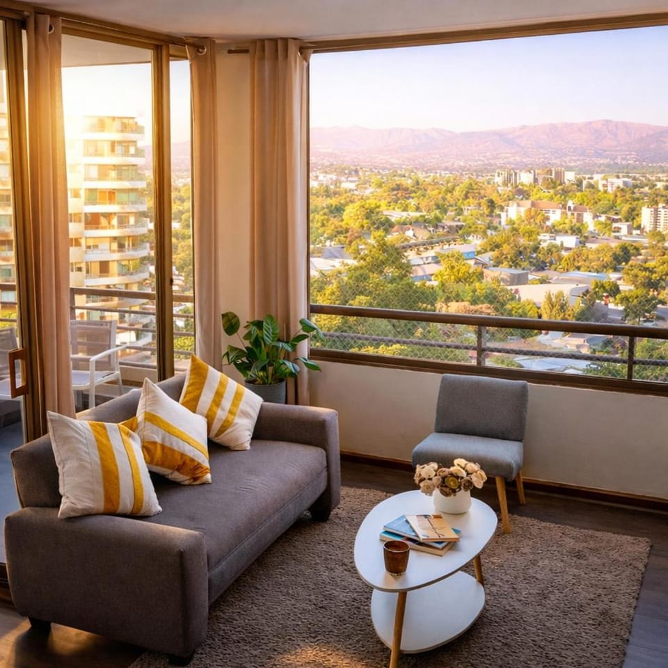 Living room, Mountain view, Sunset, internet