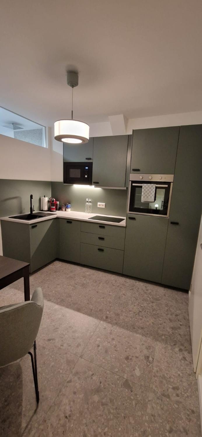 Kitchen or kitchenette, oven, stove