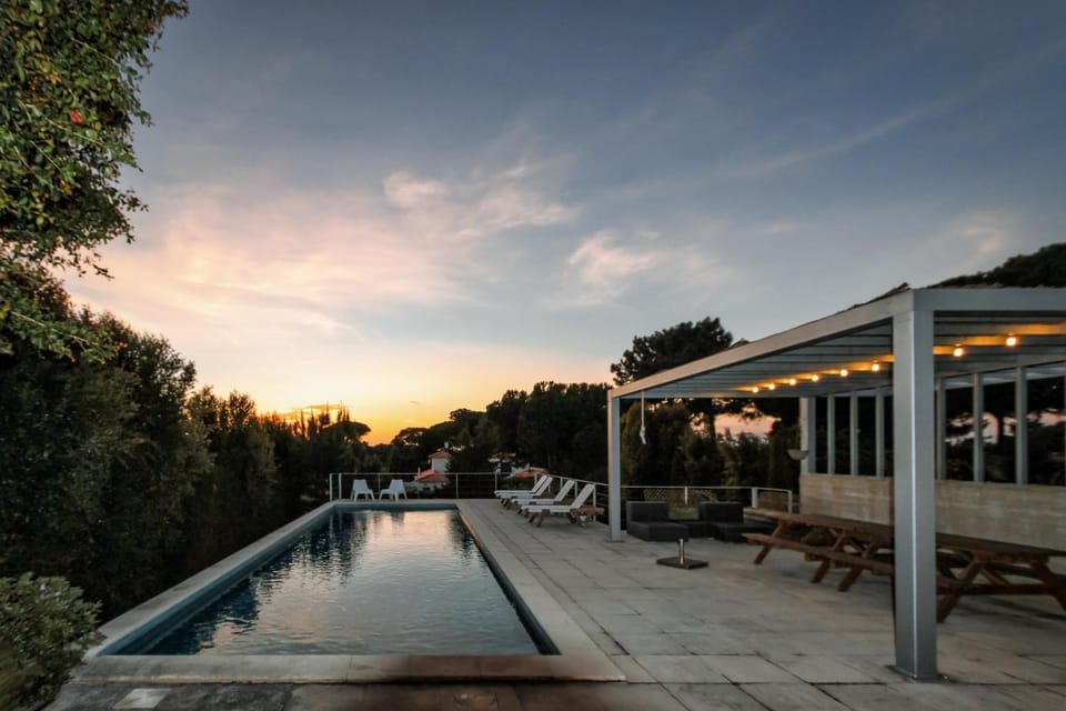 Pool view, Swimming pool, Sunset, sunbed