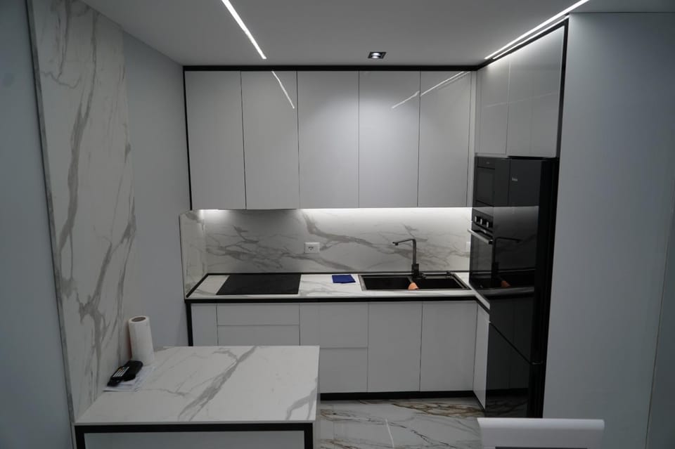 Kitchen or kitchenette, stove