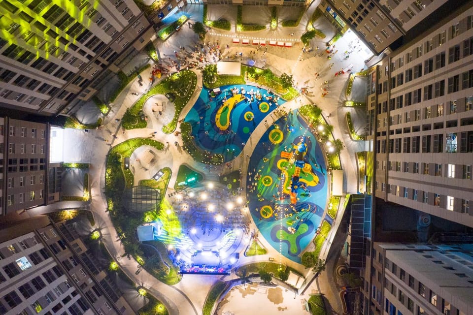 Patio, Night, Bird's eye view, Children play ground, Entertainment