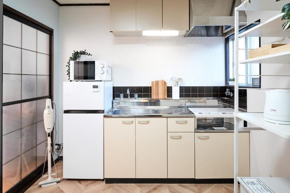 Kitchen or kitchenette, stove