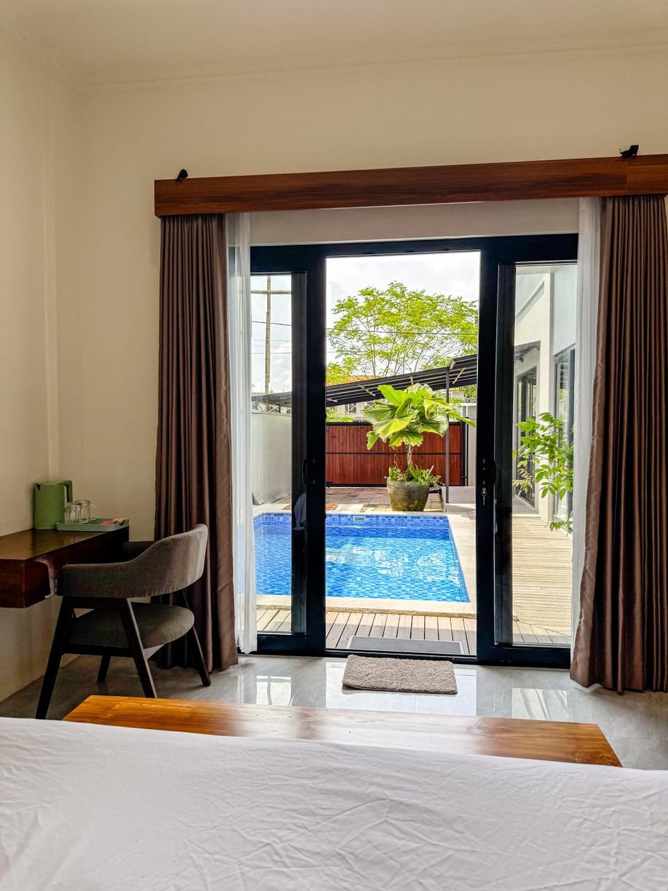 Bed, Bedroom, Pool view