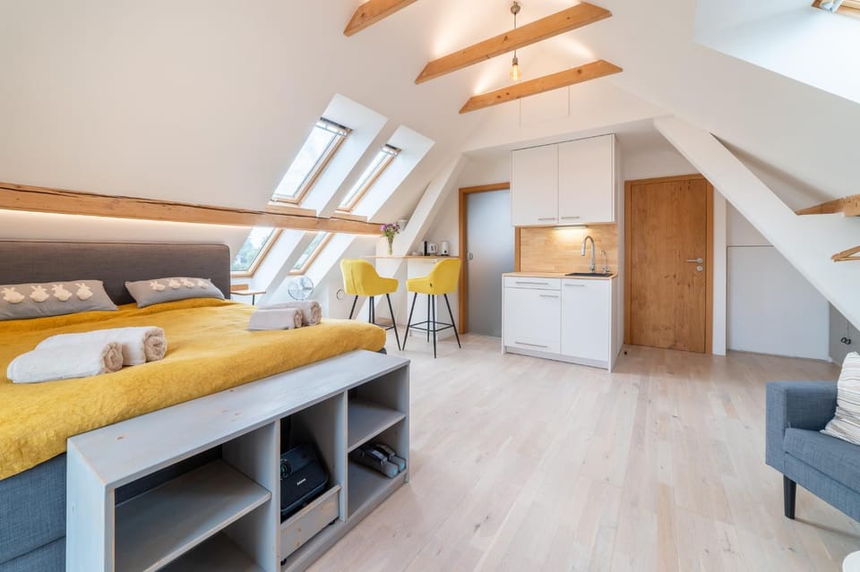 Bed, Kitchen or kitchenette, Dining area