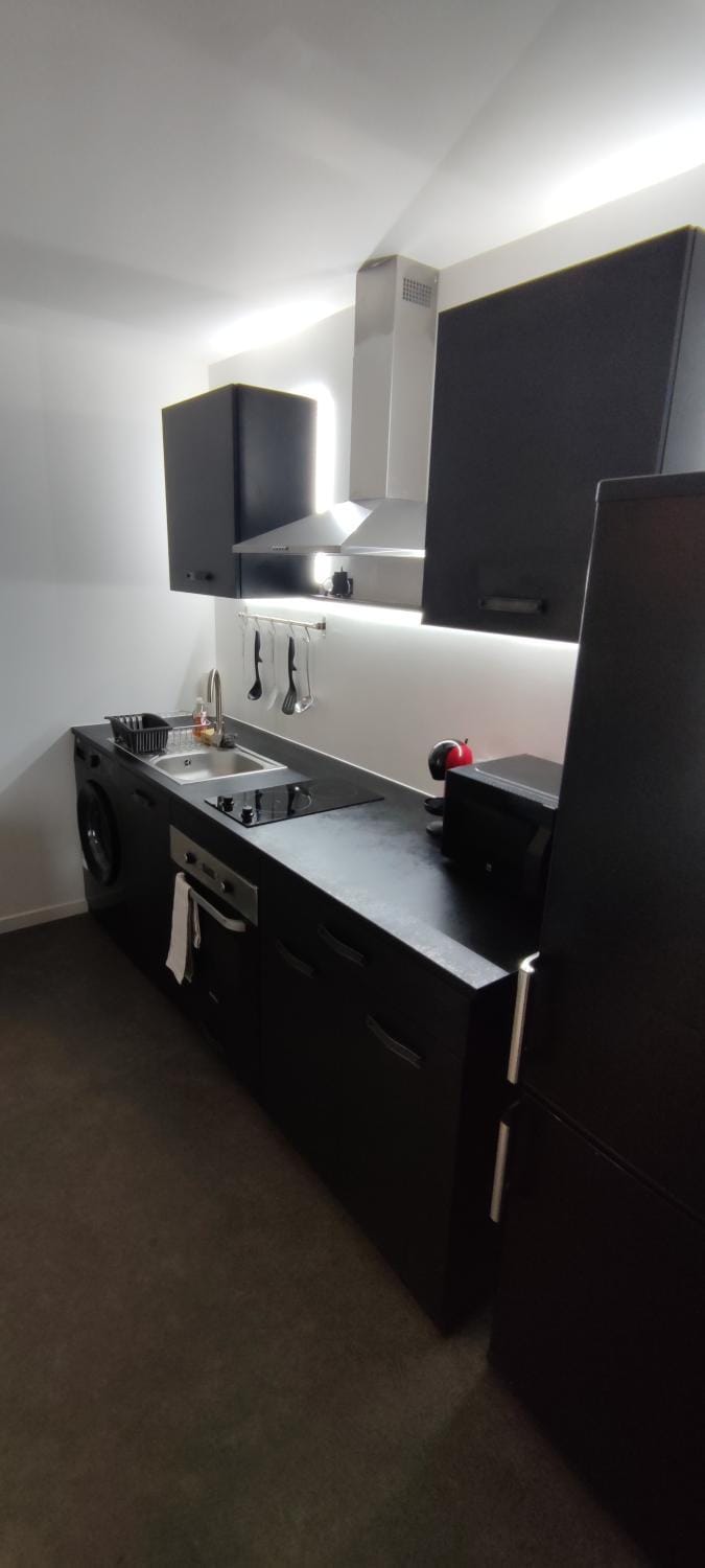 Kitchen or kitchenette, stove