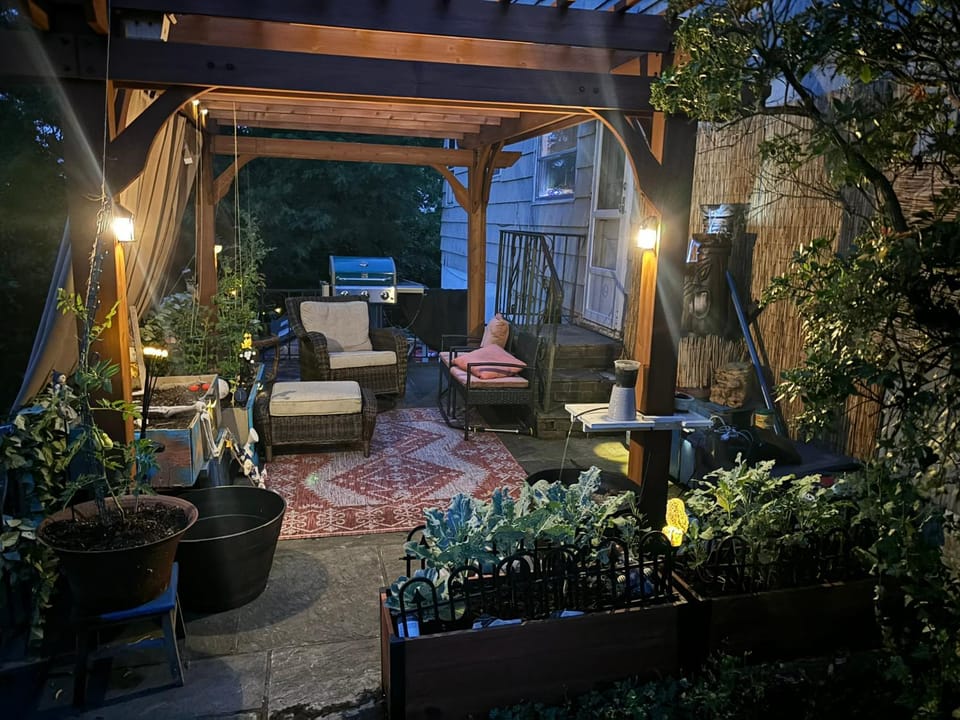 Patio, Night, Garden, Seating area, Garden view
