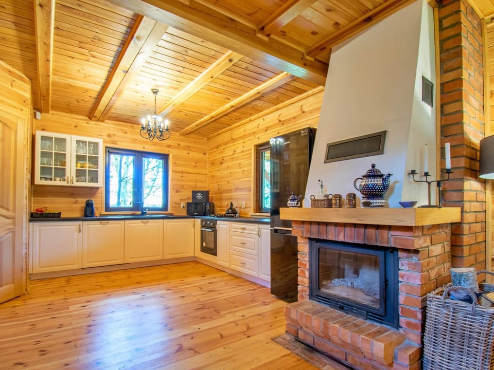 Kitchen or kitchenette, Garden view, fireplace, fireplace, kitchen
