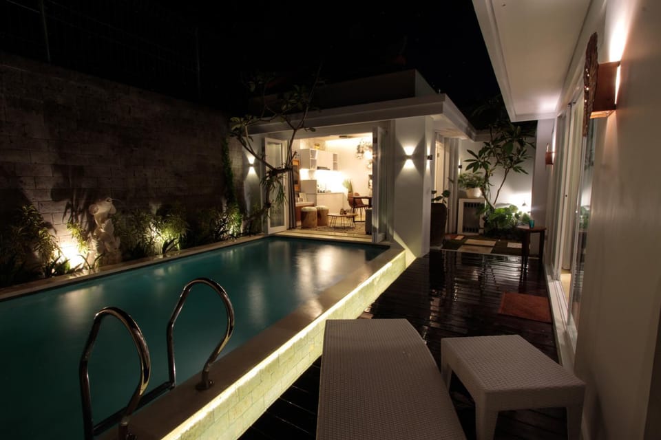 Night, Pool view, Swimming pool
