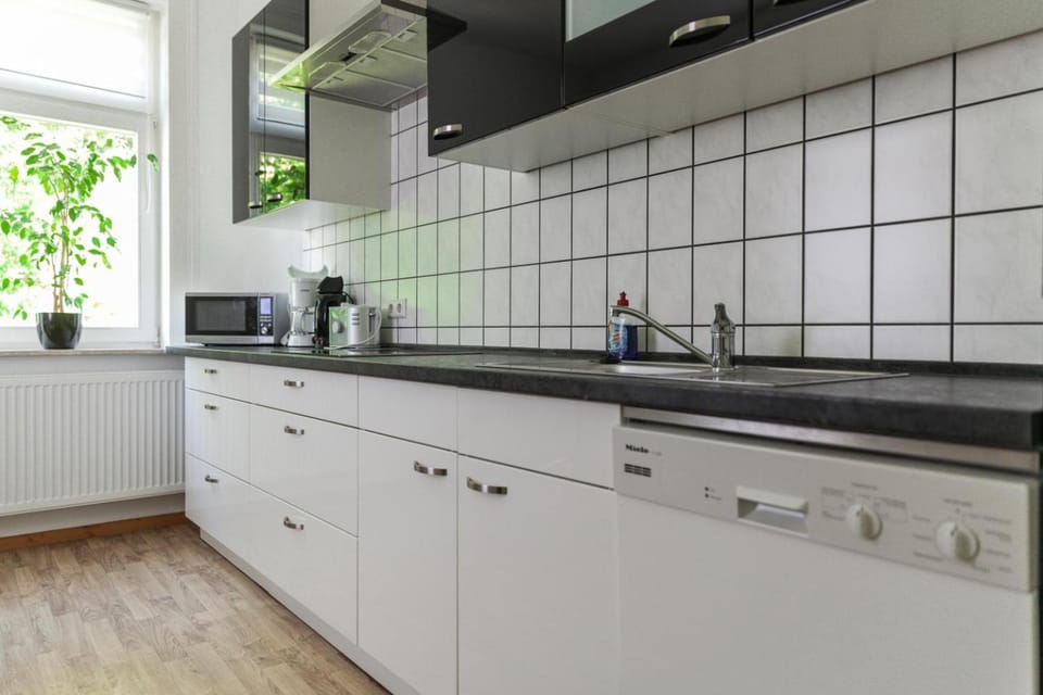 Kitchen or kitchenette, dishwasher, stove