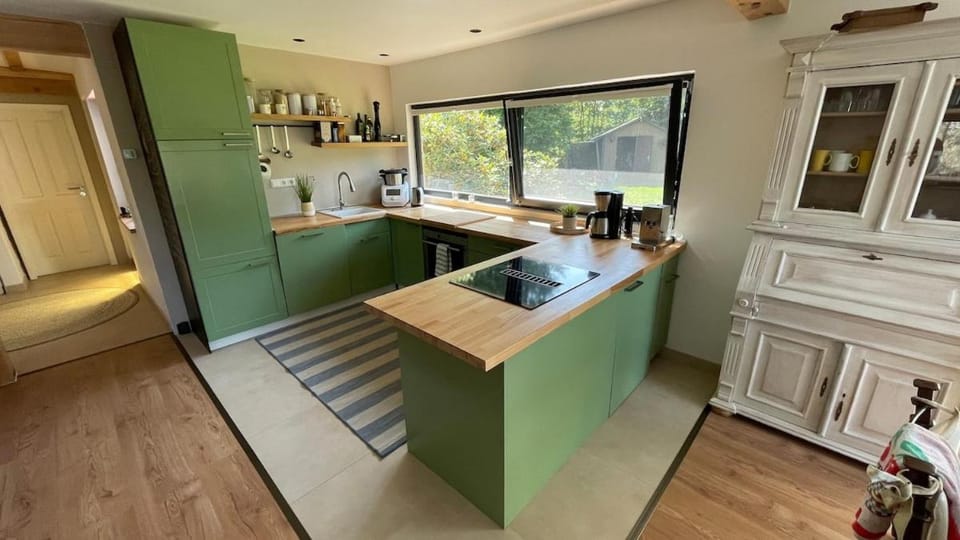Kitchen or kitchenette, stove