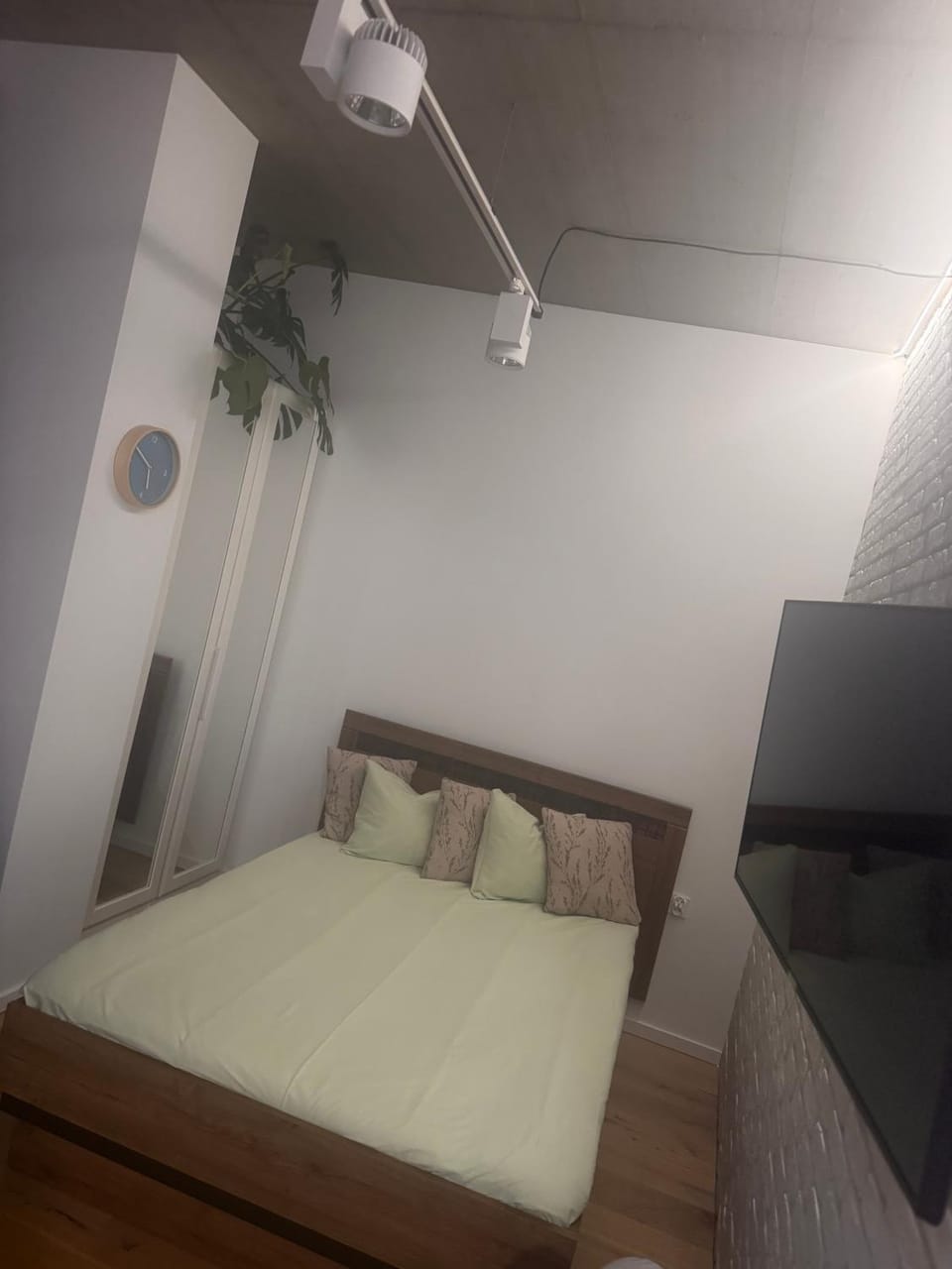 Bed, wardrobe