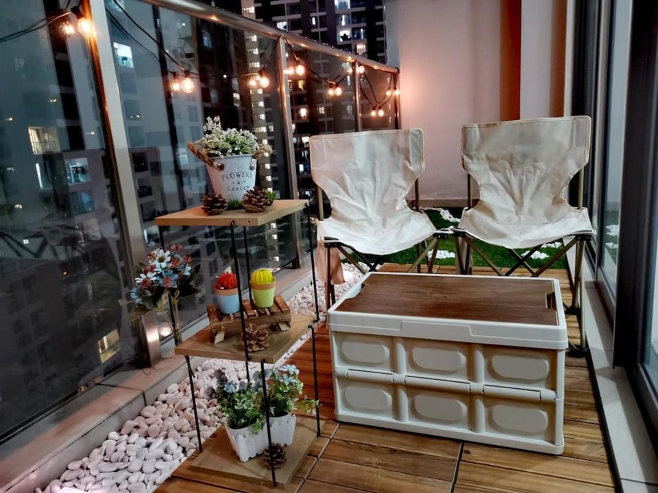 Patio, Night, Seating area