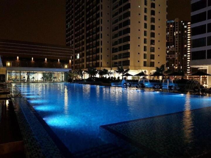 Night, Pool view, Swimming pool, Swimming pool