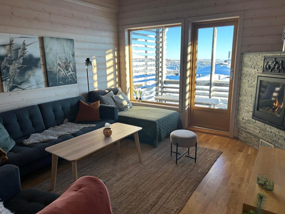 Winter, Living room, Seating area, Mountain view