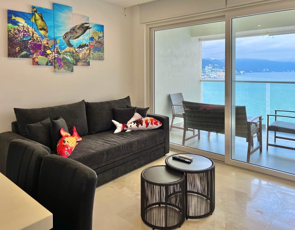 Living room, Seating area, Sea view