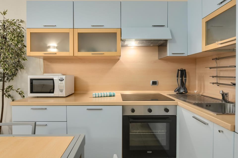 Kitchen or kitchenette, dishwasher, oven, stove