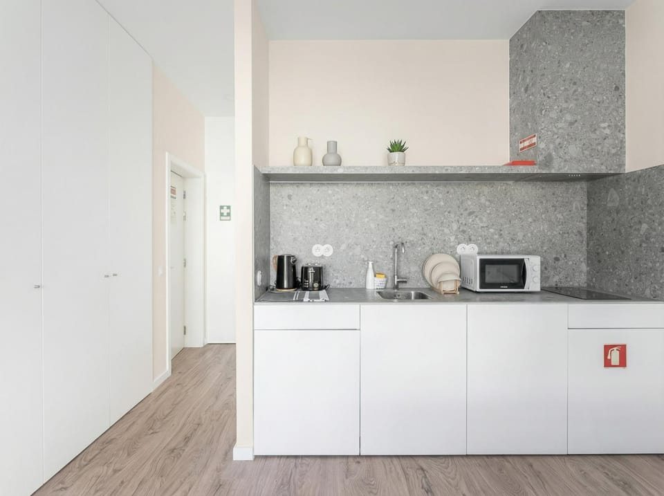 Kitchen or kitchenette, stove