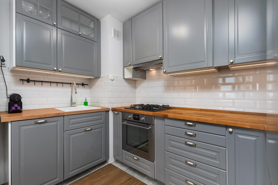 Kitchen or kitchenette, dishwasher, oven, stove