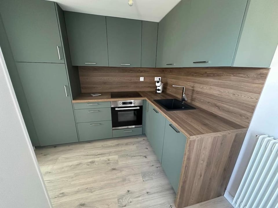 Coffee/tea facilities, Kitchen or kitchenette, oven, stove