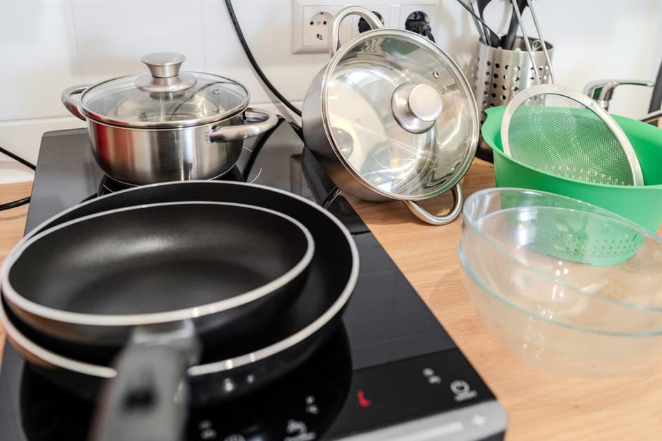 Kitchen or kitchenette, stove