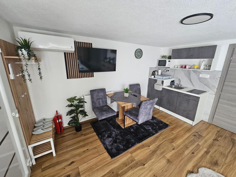 TV and multimedia, Kitchen or kitchenette, Dining area, stove, kitchen, air conditioner