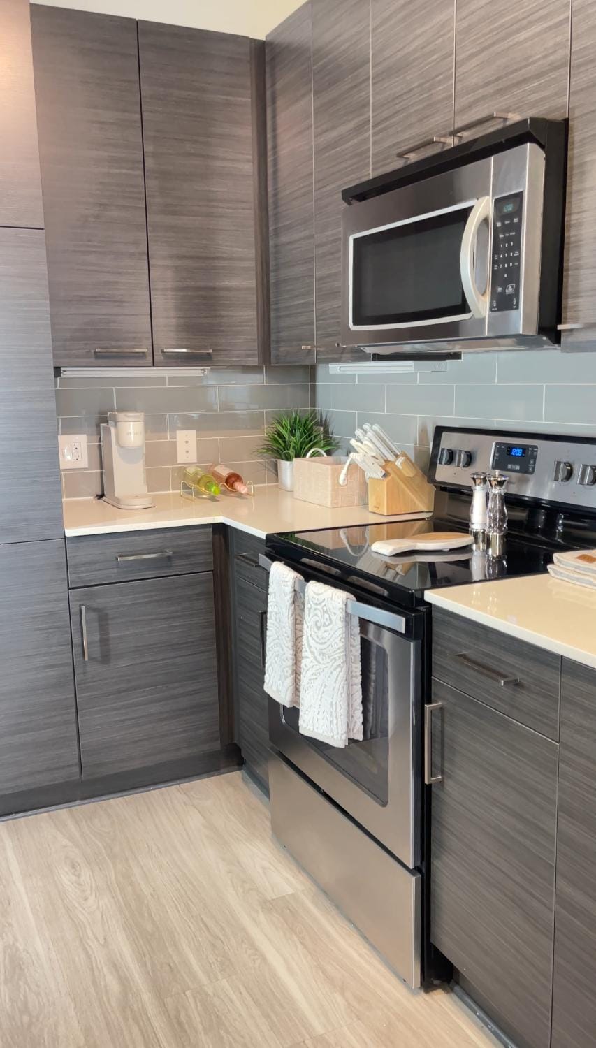 Kitchen or kitchenette, stove