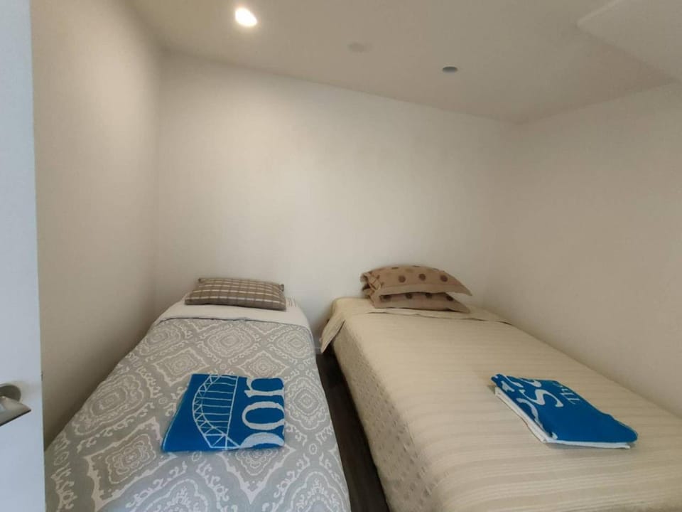 3 Double Beds and 1 Single Bed and 2 Double Sofa Beds in a small 2 Bedrooms Penthouse Apartment in Auckland