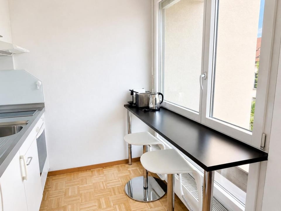 Kitchen or kitchenette, stove