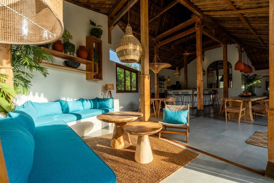 Living room, Seating area, Pool view