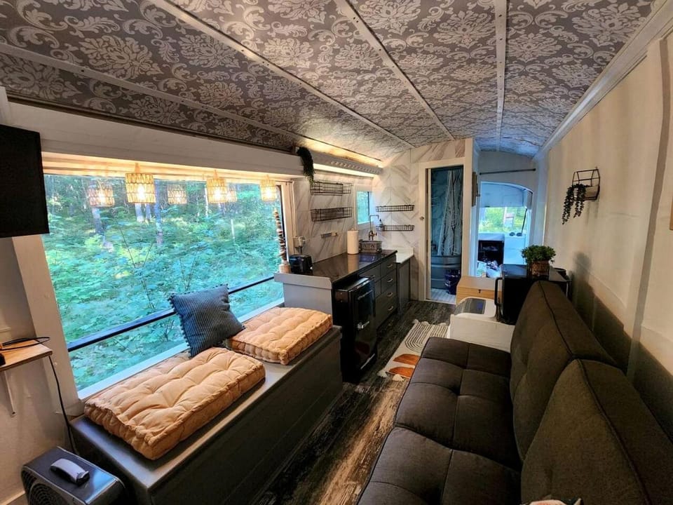 Rustic Converted School Bus with Outdoor Shower Near ORV Trails in Manistee National Forest, Michigan House in Michigan