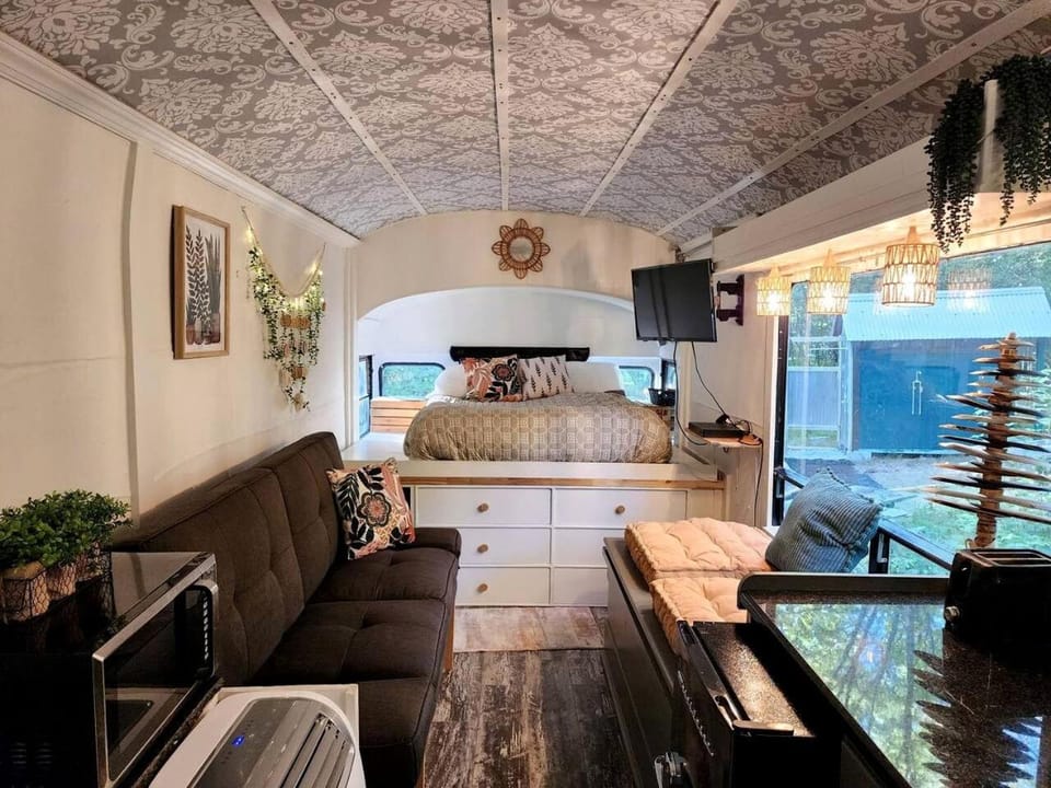 Rustic Converted School Bus with Outdoor Shower Near ORV Trails in Manistee National Forest, Michigan House in Michigan