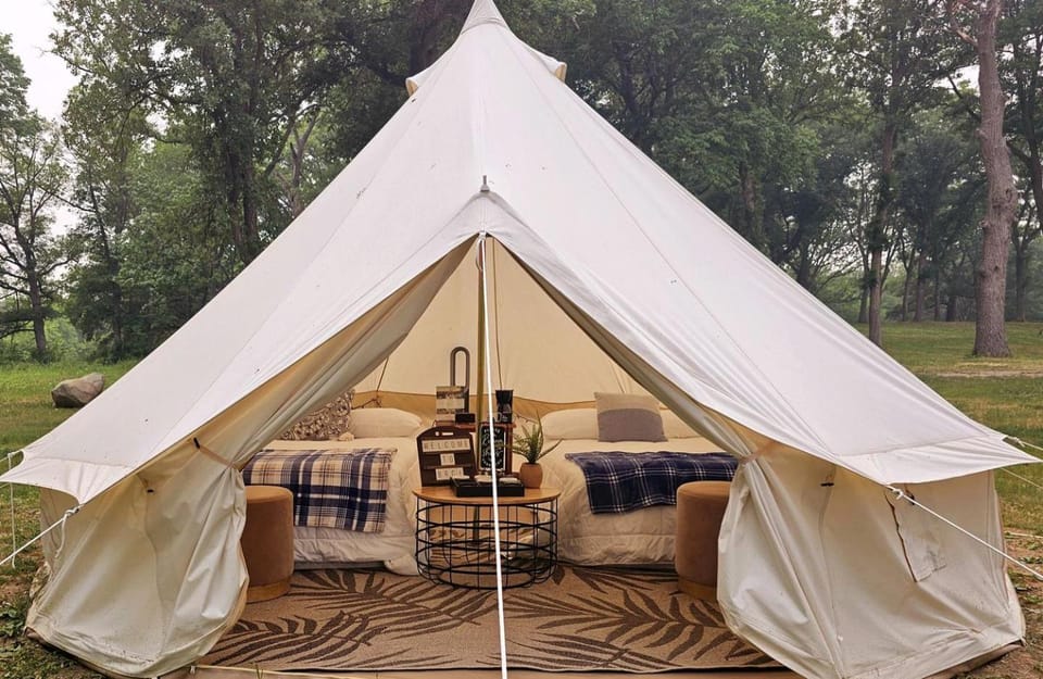 Secluded Waterfront Bell Tent with Picnic Space in Saint Croix Falls, Wisconsin Luxury tent in Wisconsin