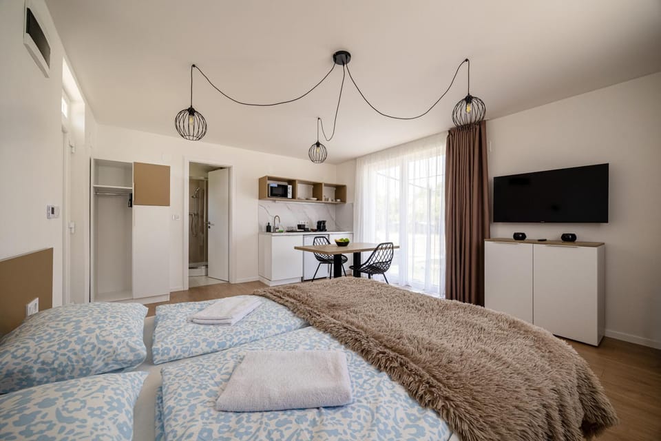 Bed, TV and multimedia, Kitchen or kitchenette, Photo of the whole room, Bedroom