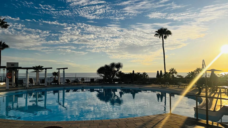 Pool view, Sea view, Swimming pool, Sunset, sunbed