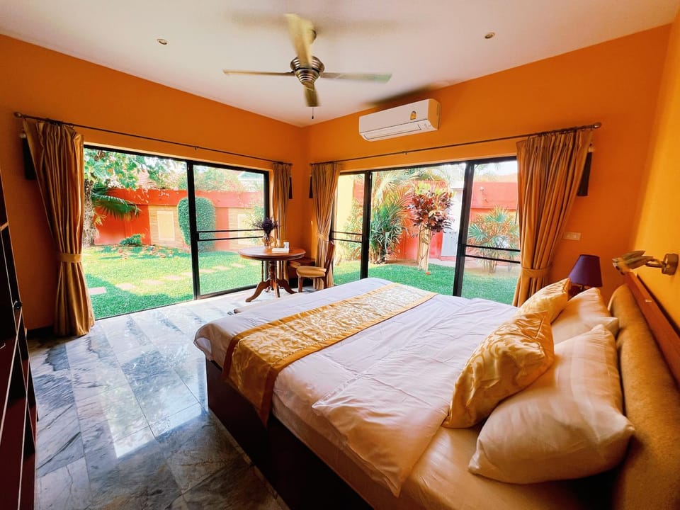Bed, Bedroom, Garden view, air conditioner