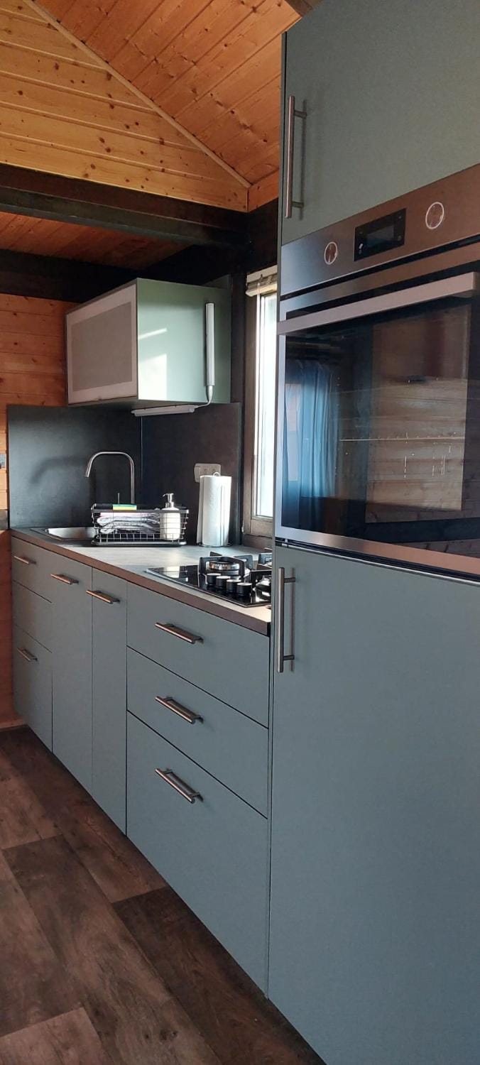 Kitchen or kitchenette, stove